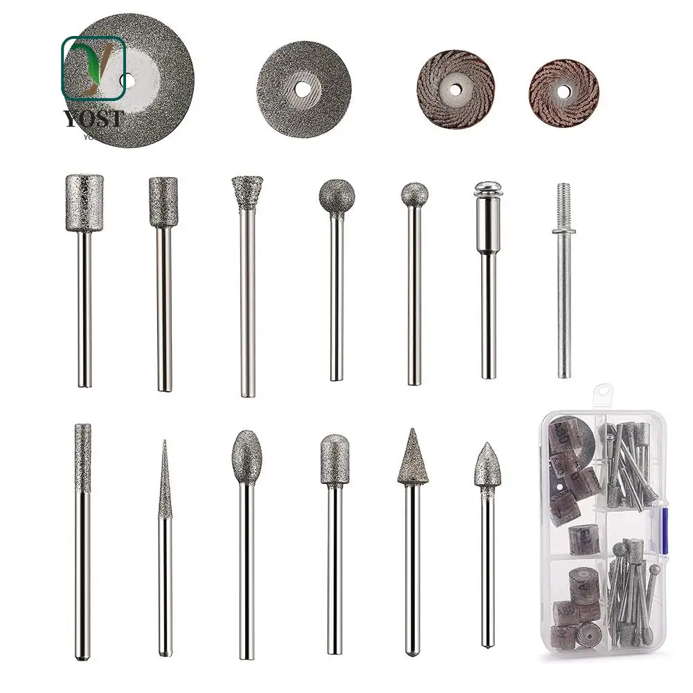 

YOST-43Pcs Stone Carving Set,26 Diamond Burr Bits, 10 Impeller,4 Diamond Cutting Wheel,3 Metal Mandrel,Polishing Rotary Tools