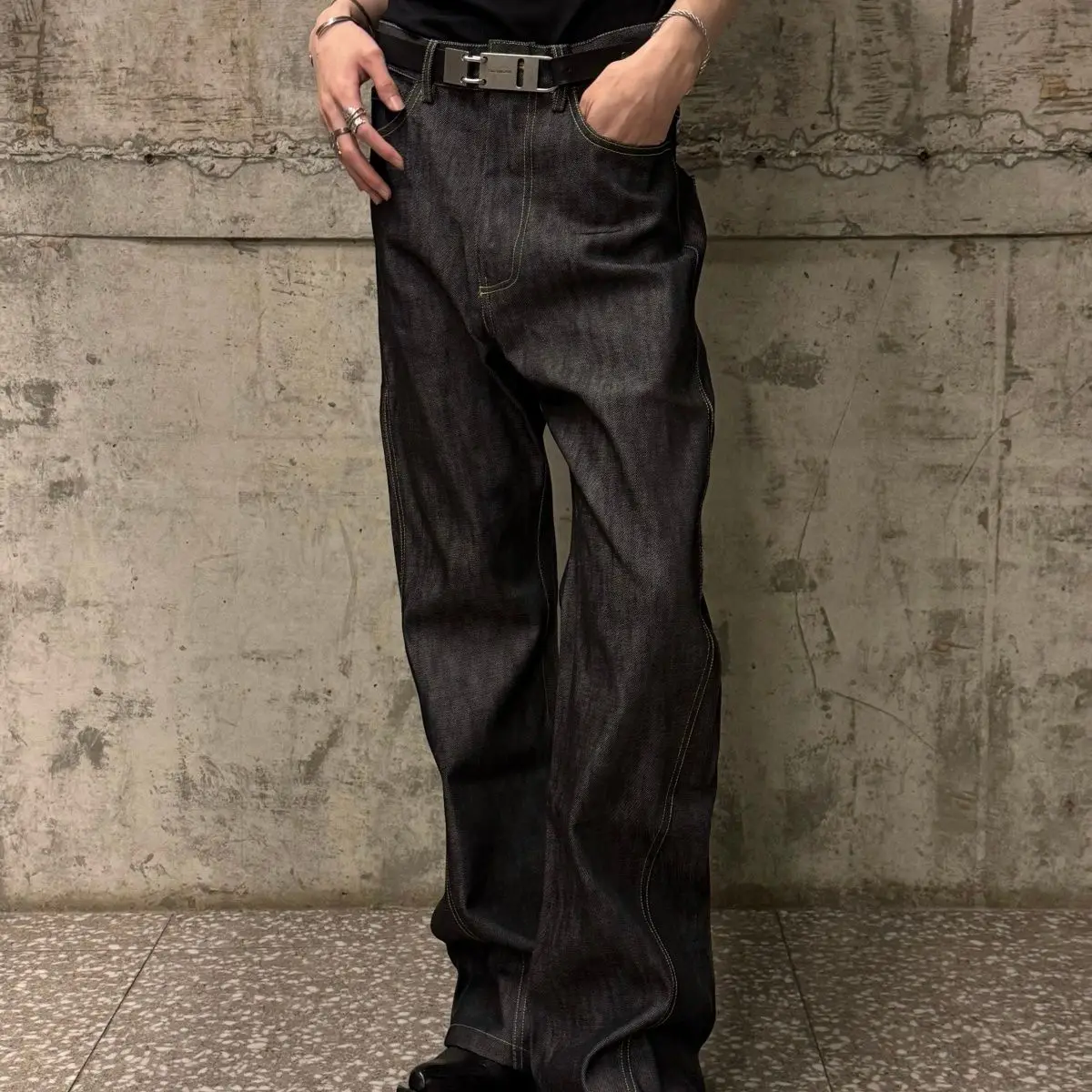 Men's Punk Style Minimalist Black Jeans Retro Sweatpants Ins Bottom Street Young Boy Casual Pants Male High Waist Y2k Trousers
