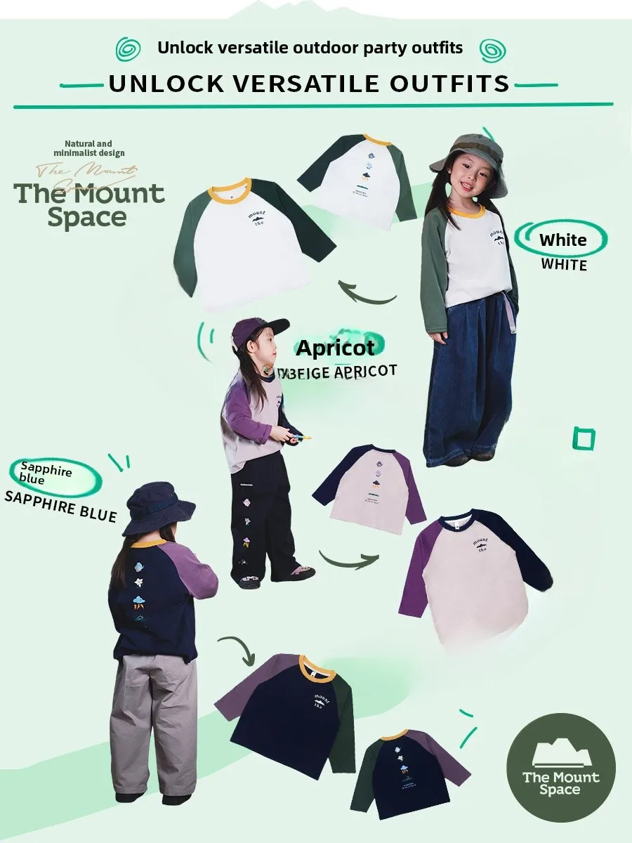 Outdoor Long Sleeve T-Shirt for Girls Print Shoulder Insert Design Casual Loose Fit Cotton Polyester Blend Autumn Spring Base...