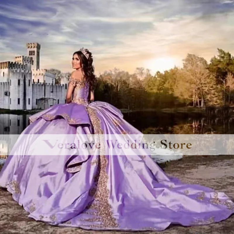 Charro Vestidos De XV Años Purple Quinceanera Dresses Off Shoulder Sweet 16 Prom Gowns Lace-up abiti da cerimonia