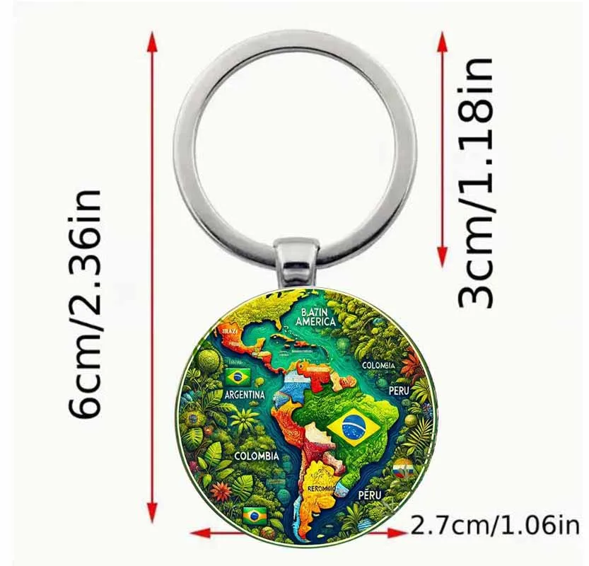 سلسلة مفاتيح مستديرة كلاسيكية "طقم قدم على أرض أمريكا الجنوبية" خرائط البرازيل والبرتغال والماديرا ولوز وأراجو وما إلى ذلك #2