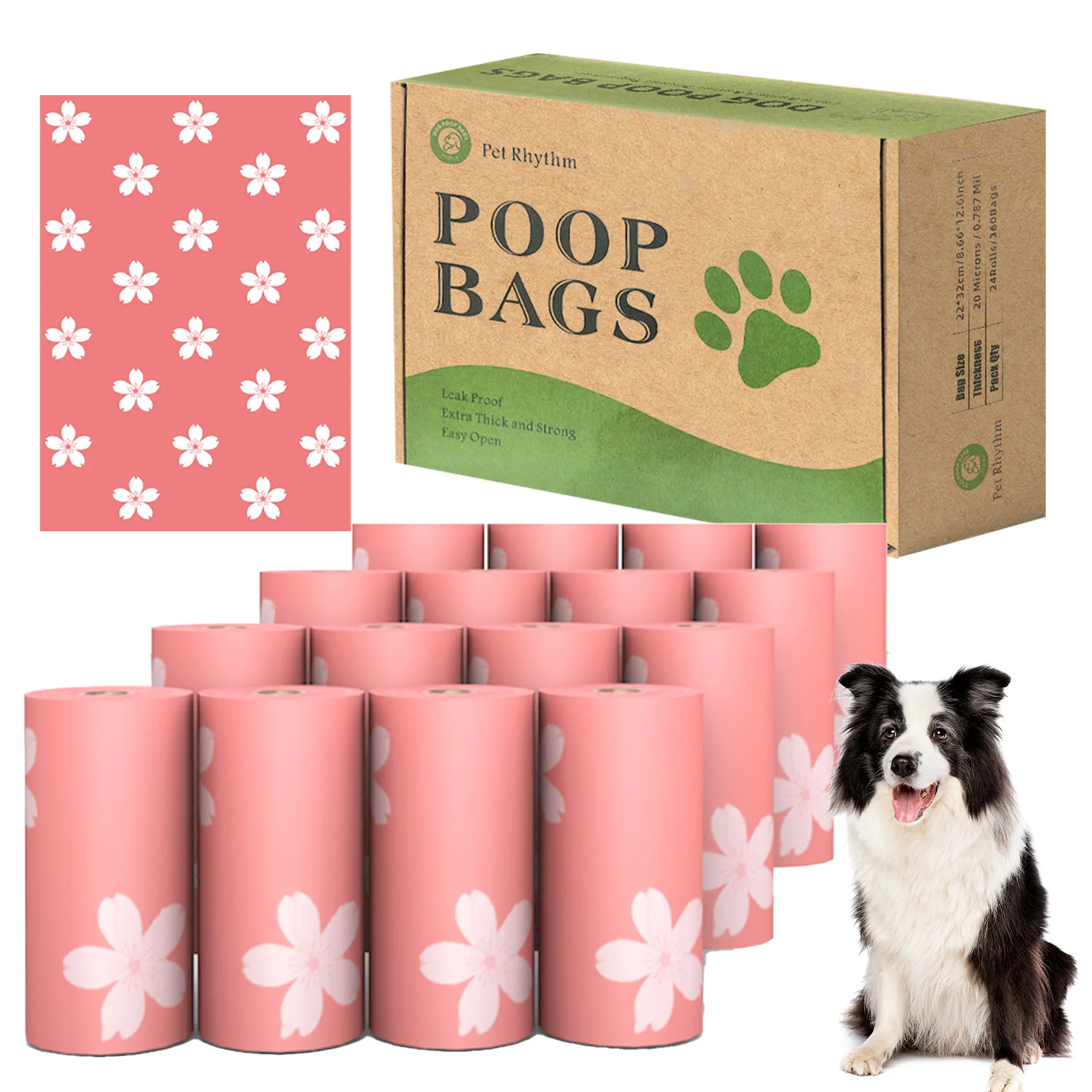 EPI Biodegradable Dog Toilet Bag with Enlarged Leak Proof and Floral Scent, Portable Pet Feces Bag with Dispenser