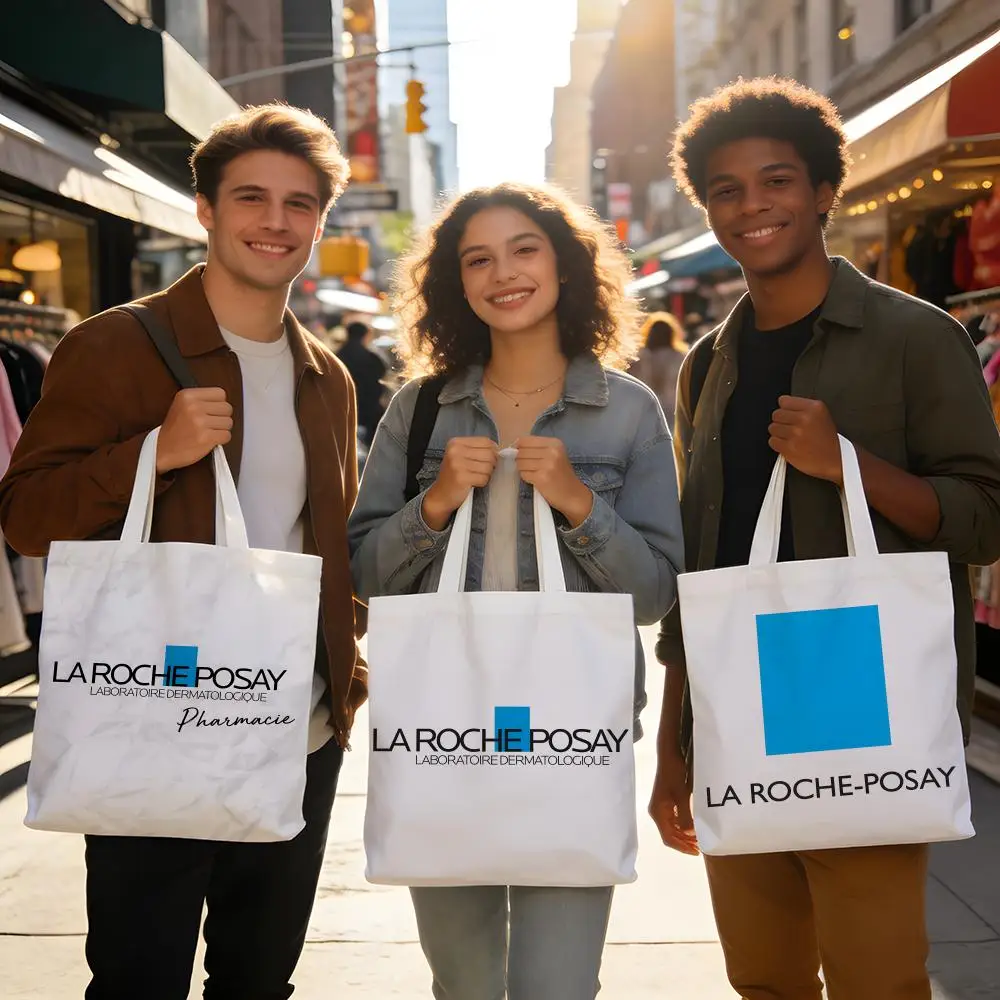 Bolsas de almacenamiento de doble cara, grandes, lavables, unisex, reutilizables, para compras en el mercado, escuela, uso diario, L-La R-Roche Posay