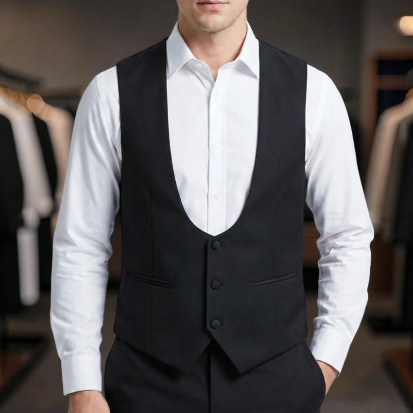 Schwarze Herrenanzugweste für Hochzeiten und Partys, Einteilige Slim-Fit Herrenweste in Unifarbe, Modischer Mantel EU44-EU60, Neuerscheinung