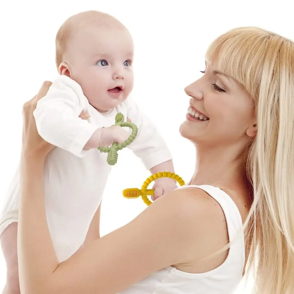 Food Grade Silicone Baby Teether BPA-Free Teething Relief Teething Toys Easy-Hold Handle Textured Infant Toothbrush Daycare