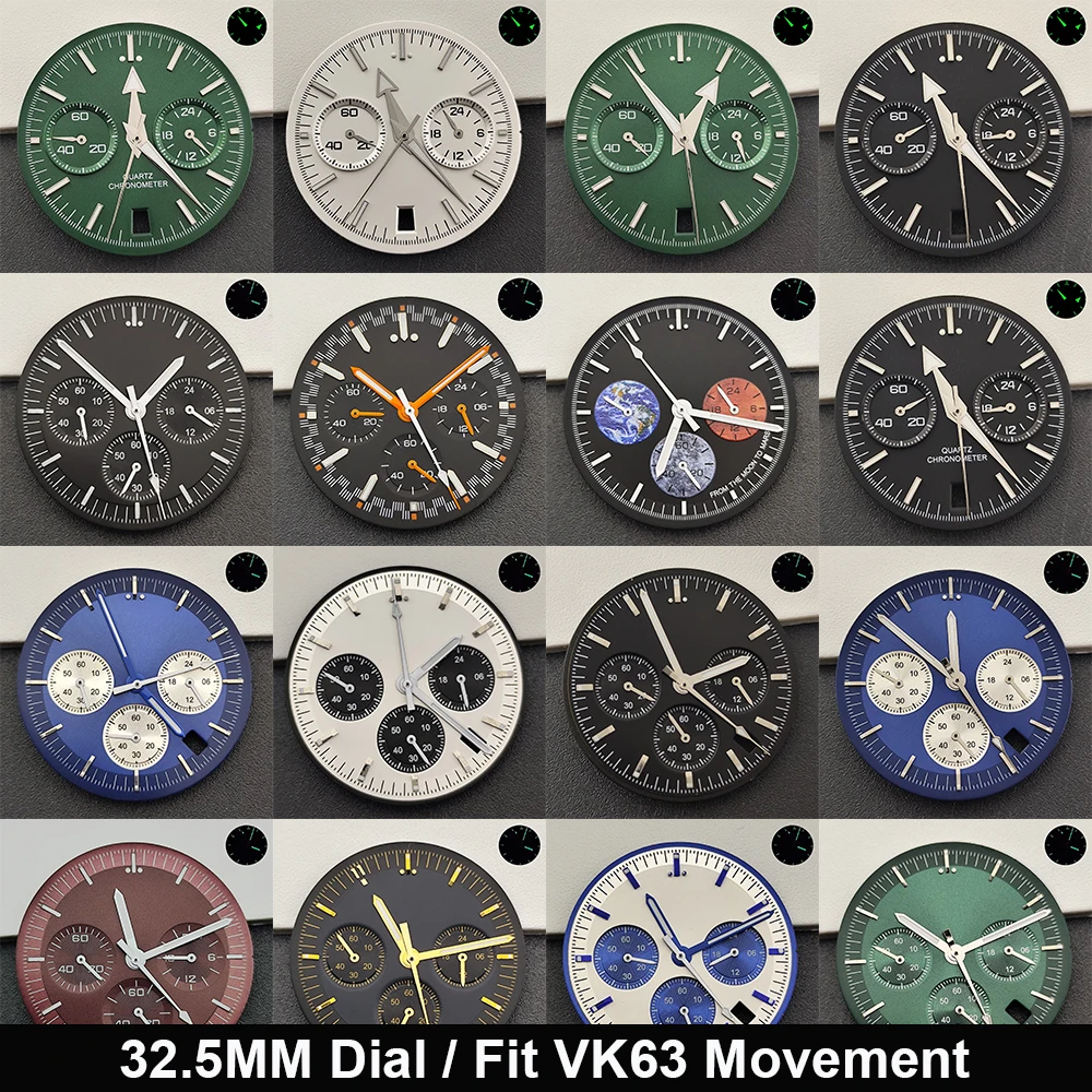 32.5MM Watch Dial With Watch Hands Fit VK63 VK34 Quartz Movement Durable Metal Watch Needles Kit Watch Parts For Custom LOGO