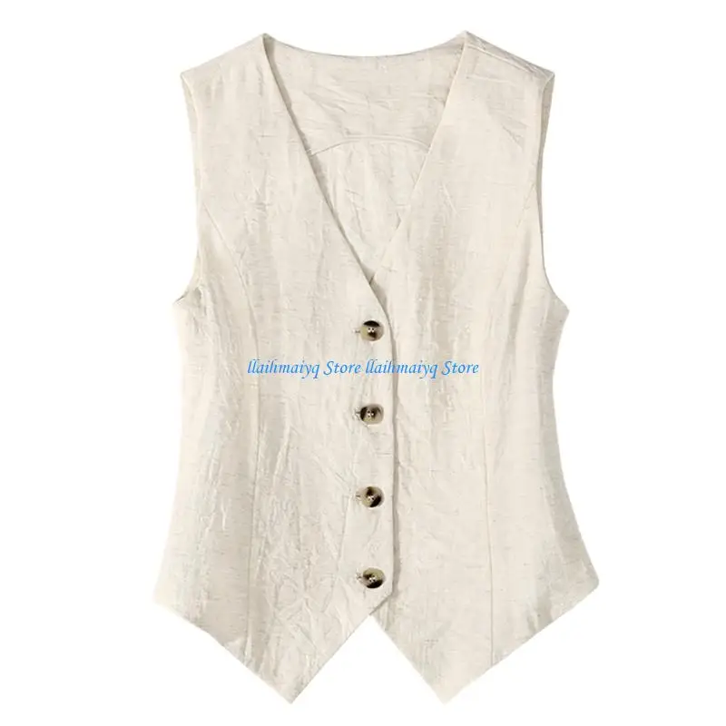 573B Classical V Neck Linen Vest For Women Vests Top For Business And Casual Outfits Vest Tops 5 Color