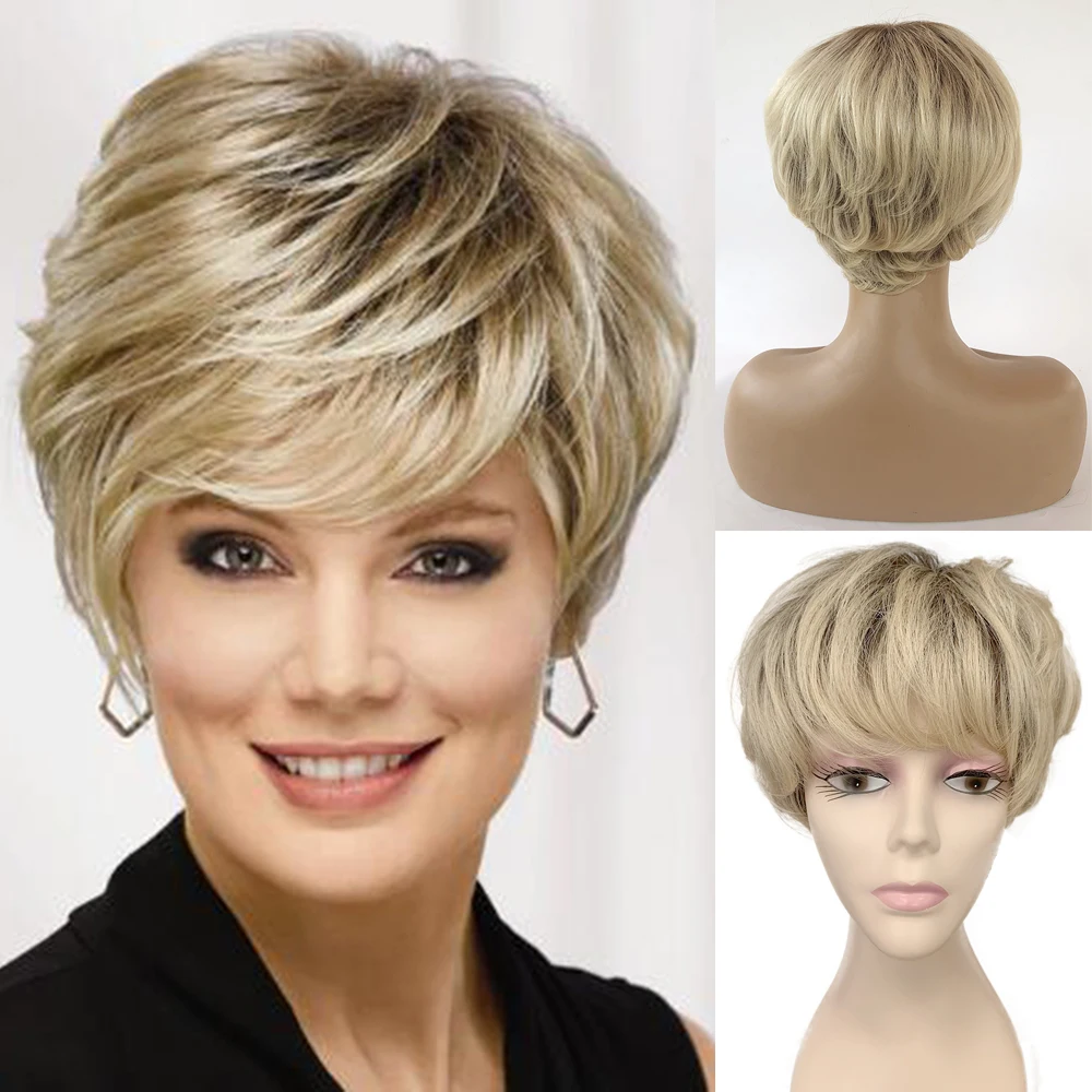 

Short Pixie Cut Wig Human Hair Brazilian Hair Straight Pixie Wig for Women Ombre Color 1B/27 Pre Plucked Bleached Knots Ubetta