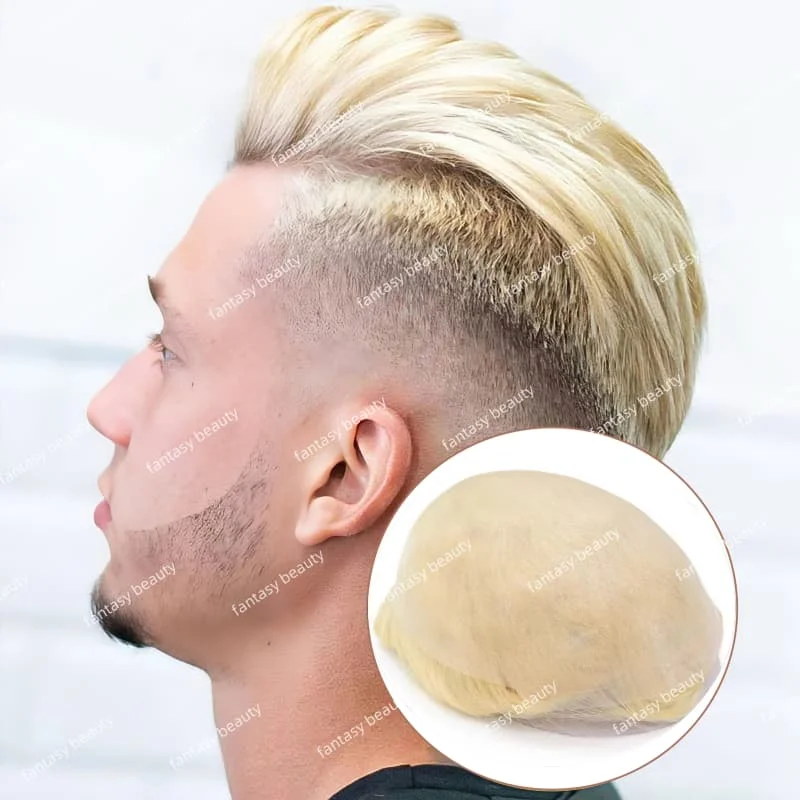 أخف بني أشقر # 613 # 22R # 20 أرخص الرجال الشعر المستعار سوبر دائم رقيقة الجلد الذكور شعر مستعار 100٪ أنظمة استبدال الشعر البشري الهندي