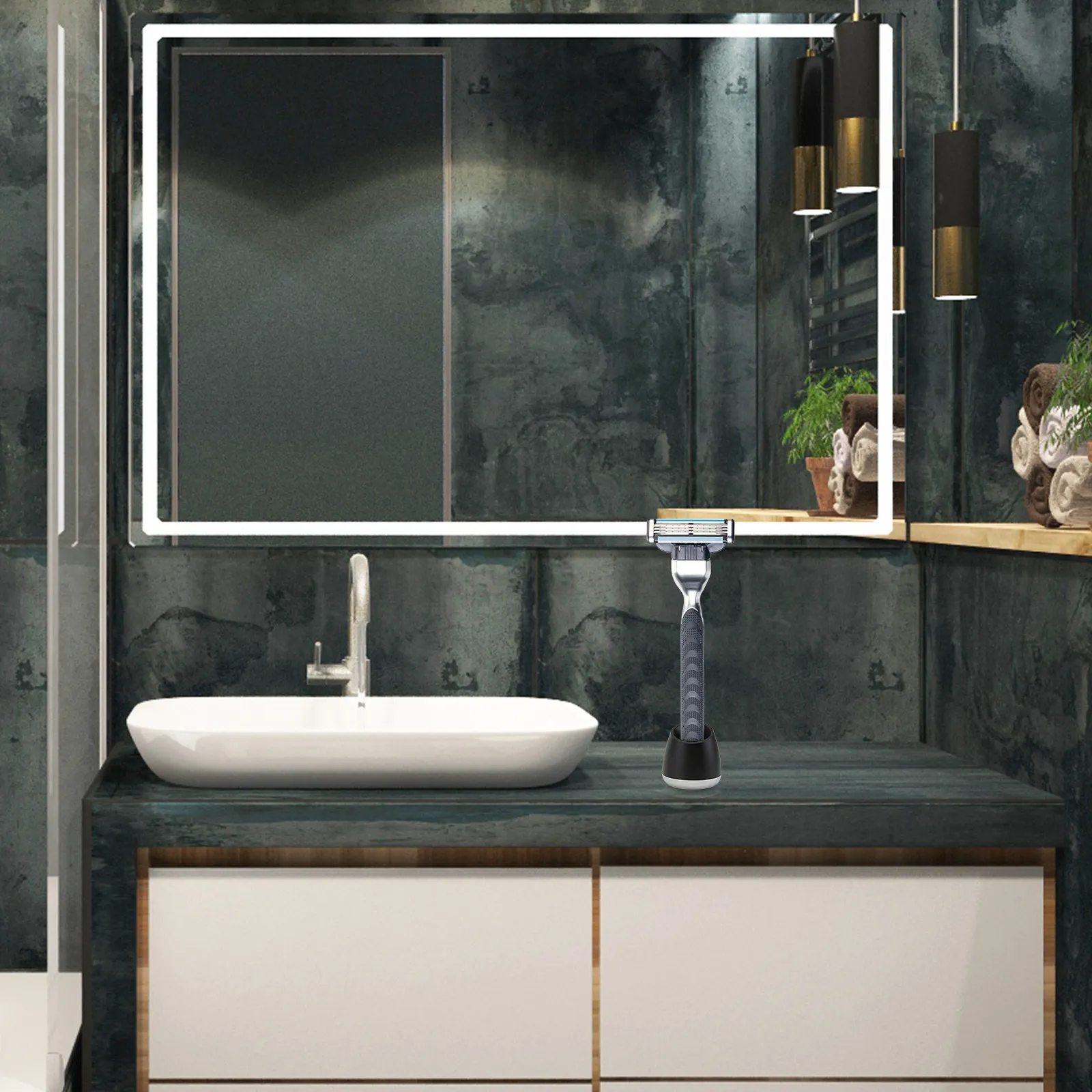 Aluminium Alloy Razor Stand – Rust-Resistant, Stable Shaver & Brush Holder for Bathroom Organization