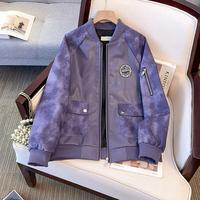 ITOOLIN PU Leather Jacket Loose Vintage Casual Baseball Style Short Women Coat High-Street Tie-Dye Outerwear Ladies