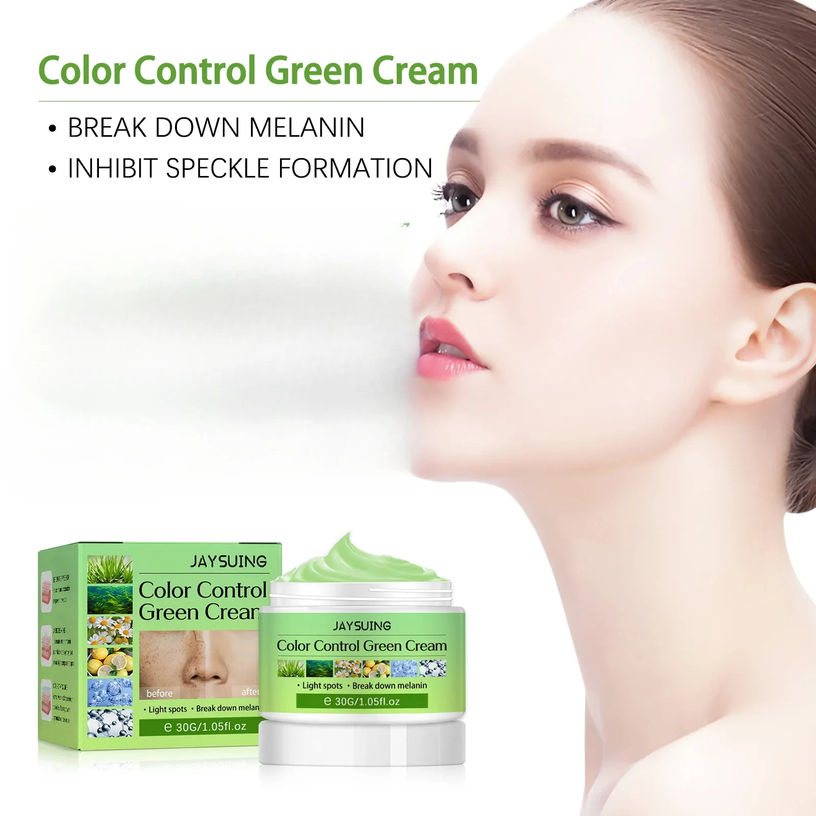 Face Color Control Light Spot Green Cream Remove Freckles Decomposition Melanin Pigment Skin Whitening Hydration Moisturizing