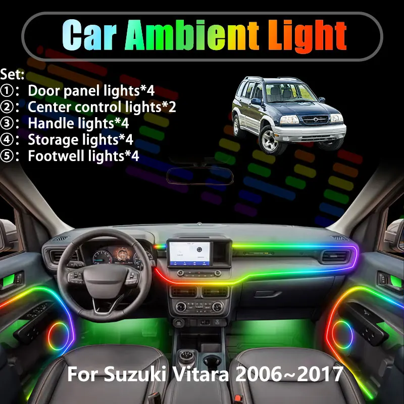 

Для Suzuki Vitara 2006~2017 JT MK3 Escudo 2/18 в 1: светодиодная подсветка салона и багажника, USB RGB-подсветка, комплект Streamer.