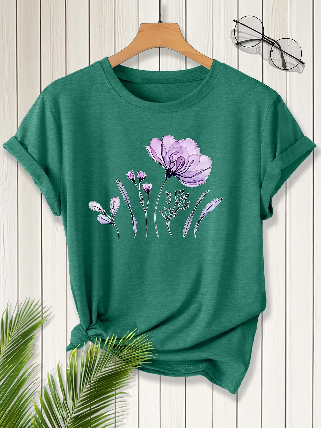 Harajuku T-shirt Vintage Watercolor Wildflower Print Women T Shirt Crew Neck Short Sleeve Elegant Botanical Floral Graphic Tee