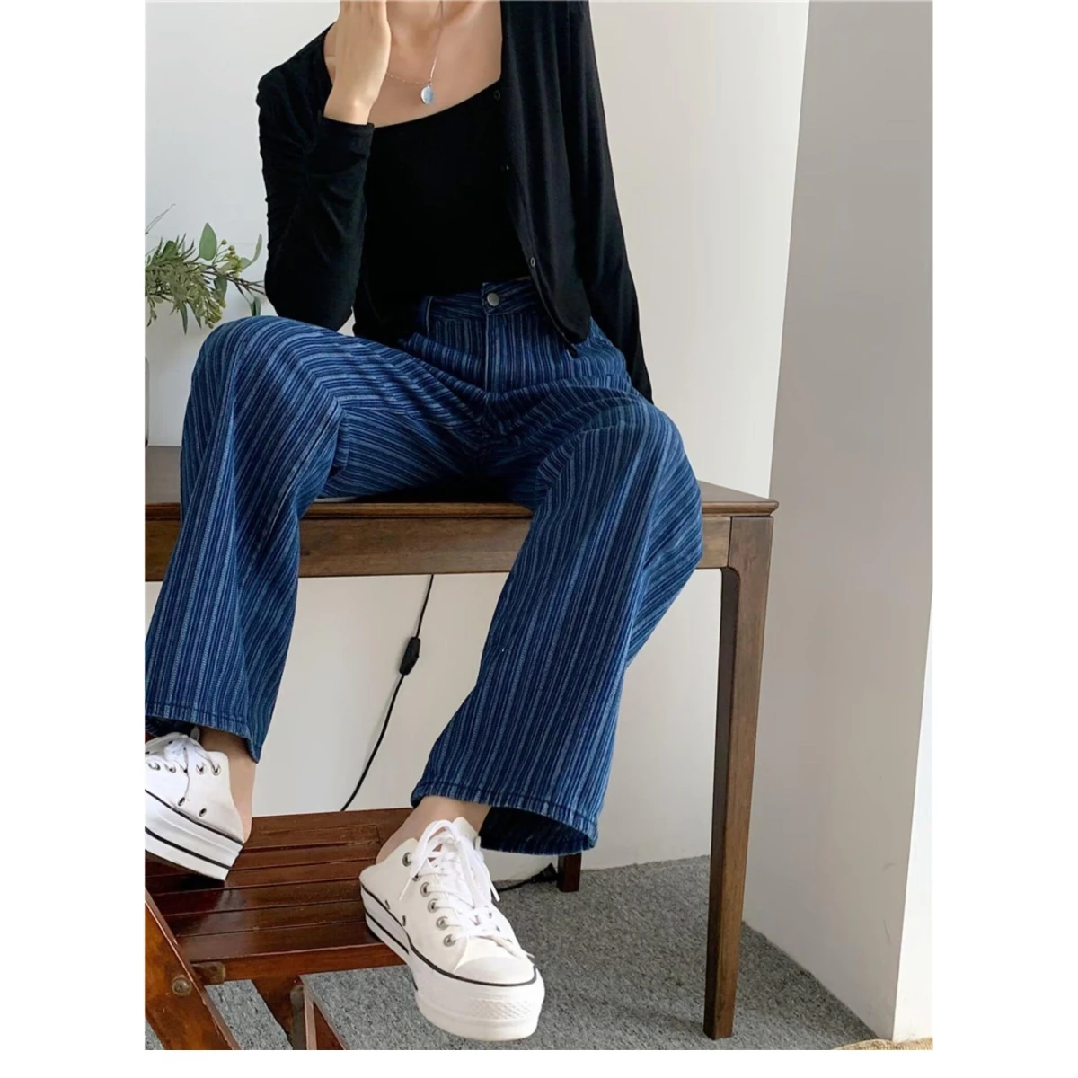 

Женские джинсы с высокой талией, широкими штанинами и эффектом похудения, весна-лето, новые, из тканого денима, повседневные, прямого кроя, длинные брюки