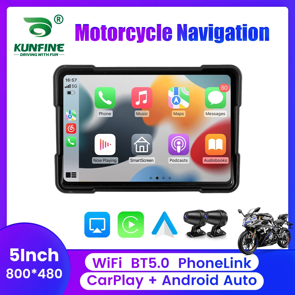 5 Inch MTC13 Motorcycle Carplay Waterproof Display Screen Portable IPX7 GPS Navigation Wireless Android Auto Monitor Bluetooth