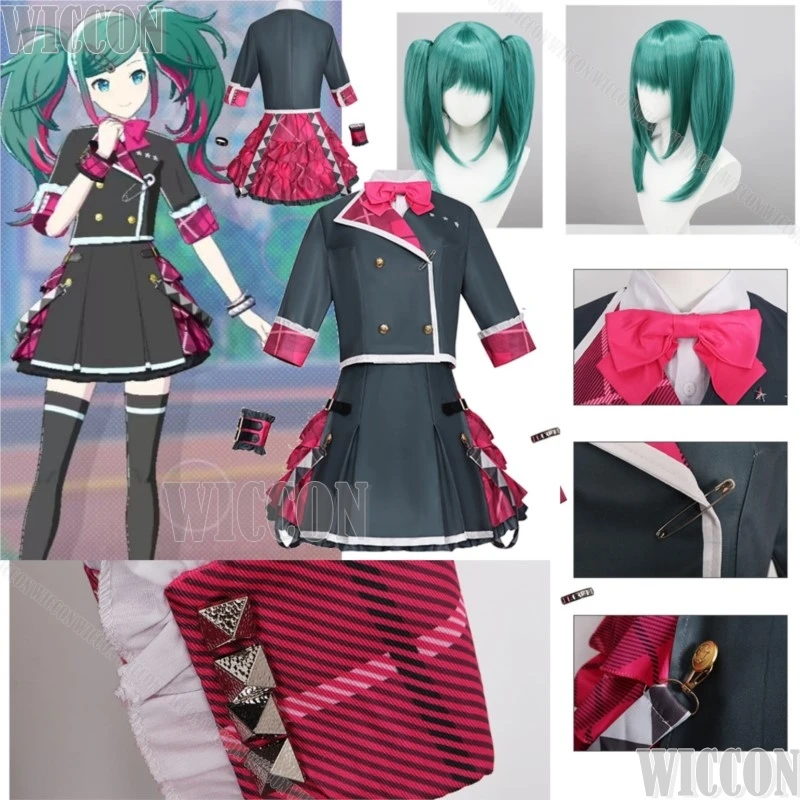 

Leo Need Mikkuu JK Suit Pjsk Game Cosplay Green Double Pony Wig Black Dress Pink Cute Girl Women Carnival Festival Customized