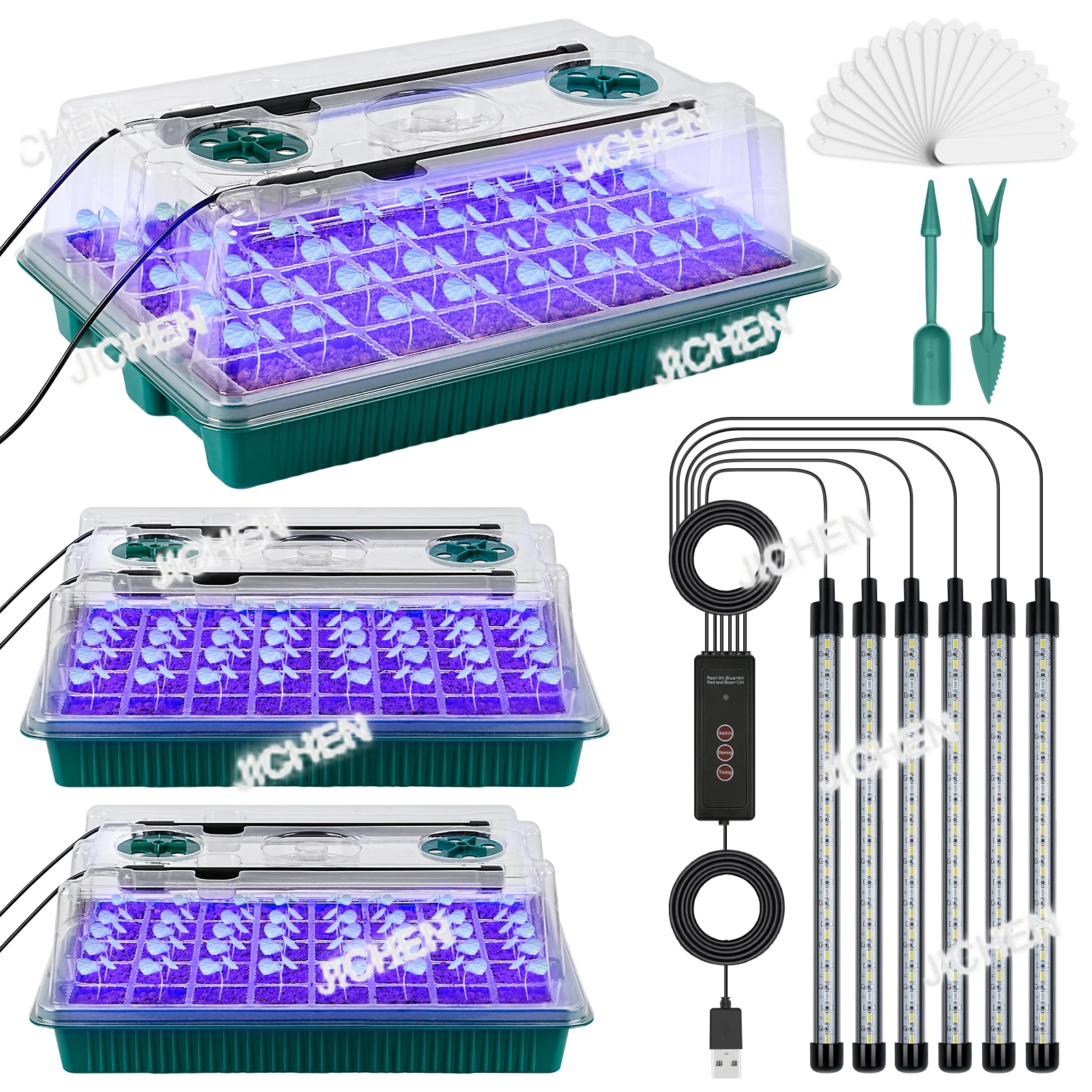 

Стартовый лоток для семян ZQQ с подсветкой для выращивания, стартовый комплект для семян с интеллектуальным таймером на 120 ячеек, регулируемые вентиляционные отверстия, дренажные отверстия.