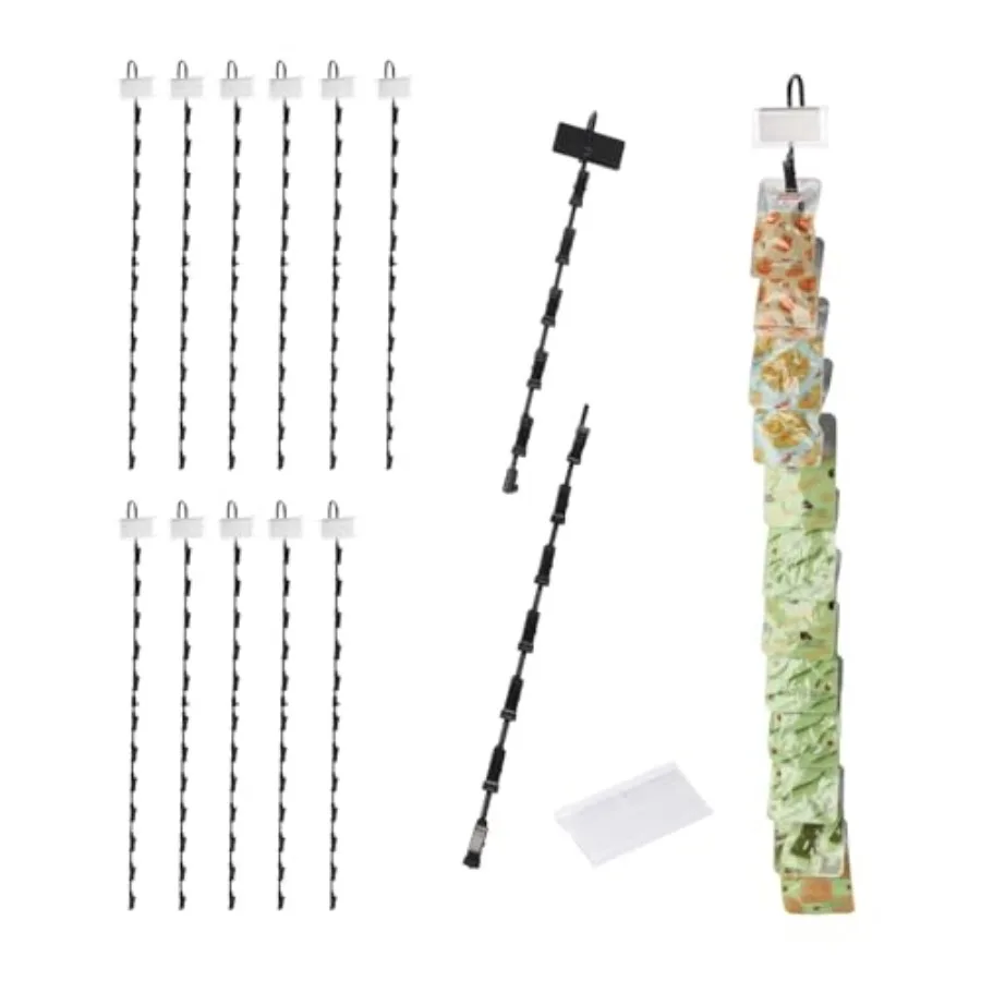 

Упаковка из 12 подвесных полосок для товаров с крючками. Металлическая подвесная полоска длиной 32,3 дюйма с разъемом для этикеток и 12 зажимами для закусок C.