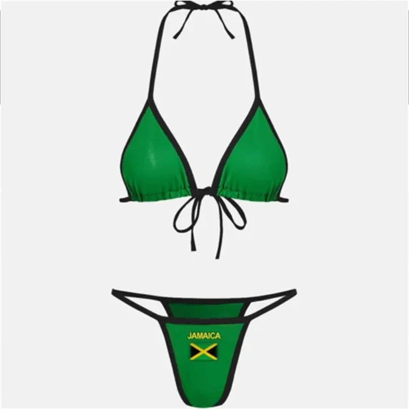 Jamaican flag comparison split bikini set 2024 sexy women\'s swimsuit patch swimsuit hot suit summer beachwear green and yellow