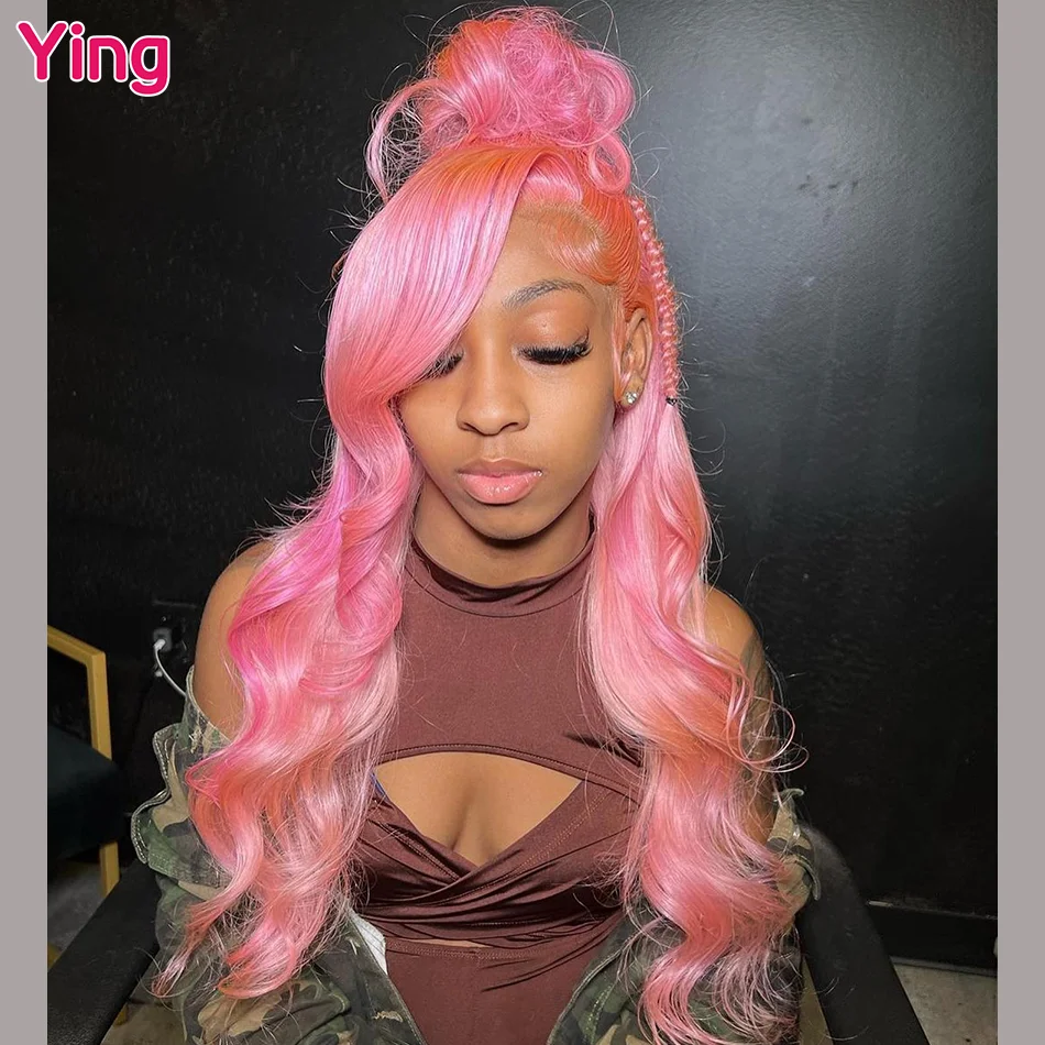 Ying Brazilian Hair Pink Colored Body Wave 200% Remy 13x4 Lace Frontal Wig PrePlucked 13x6 Lace Front Human Hair Wigs Blonde