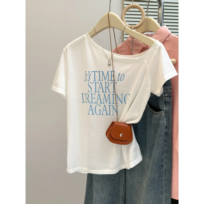 

Off Shoulder T-Shirt Scene 2000S Emo Womens Hemline Detail Design Fashion Edge Border Cool Trendy Chic Elegant Casual Simple Ins