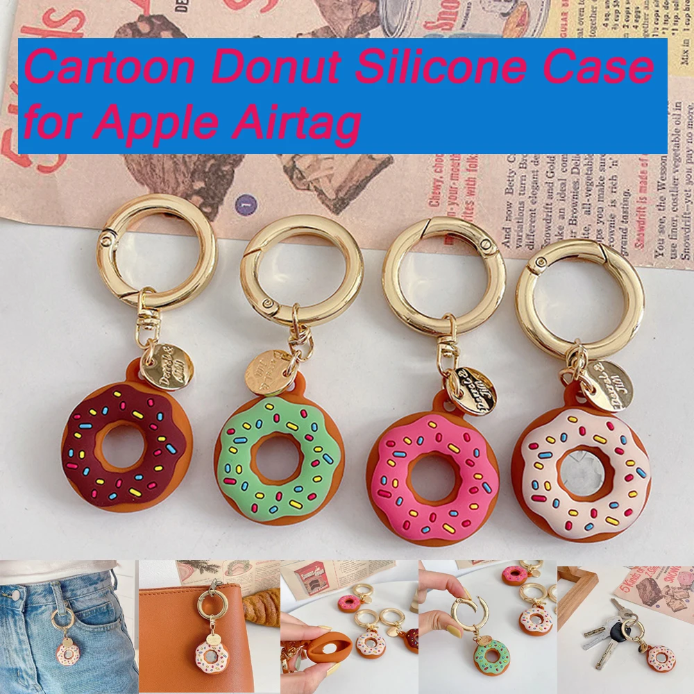 Cartoon-Donut-Silikonhülle für Apple AirTag, Hundehalsband-GPS-Finder-Schutzhülle mit Anti-Verlust-Schlüsselanhänger für Kinder und Haustiere