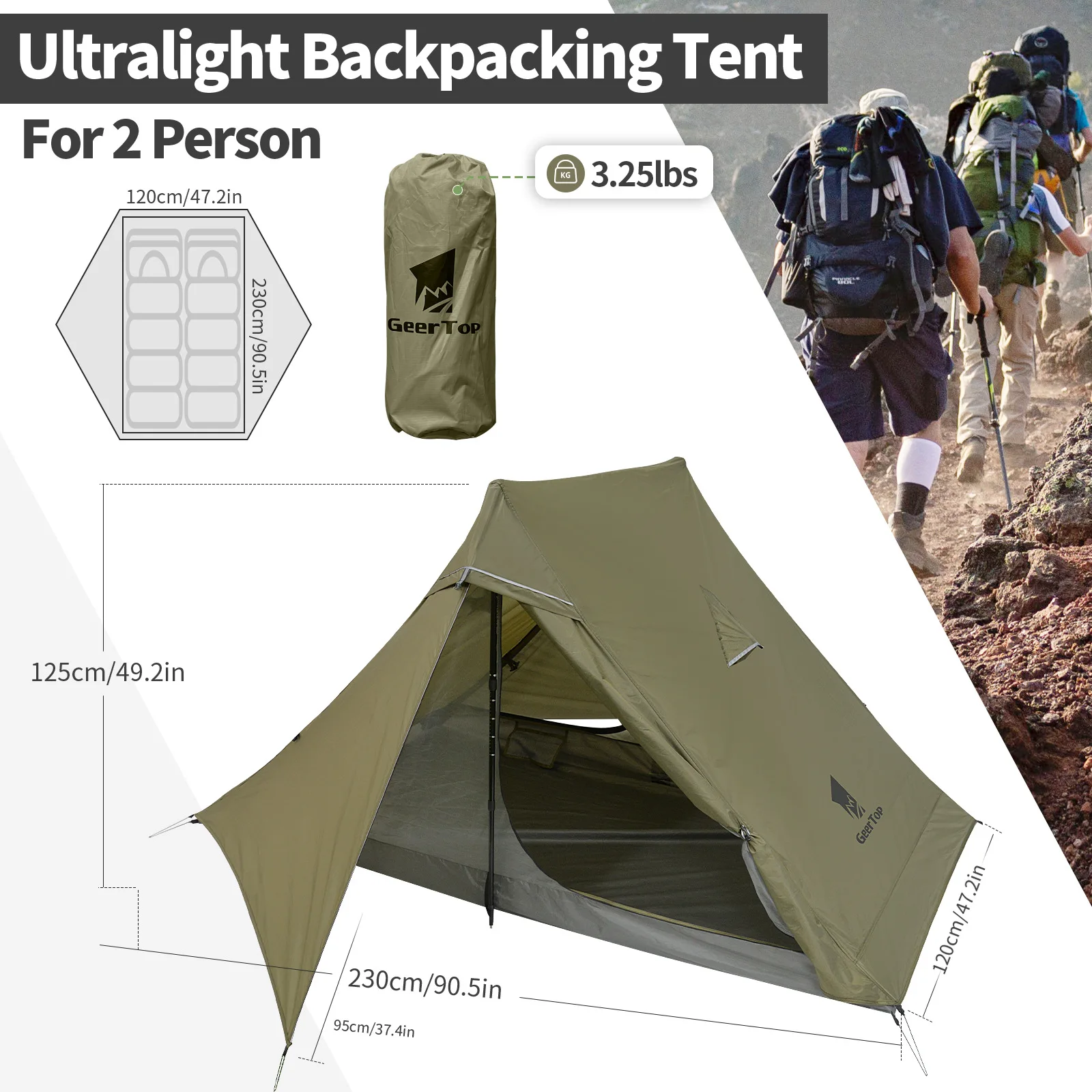 

Lightweight Tent, Outdoor Portable Hiking No Pole Tent, Anti Rainstorm, Non Muggy, Ultra Light Camping Tent For Two People,L360