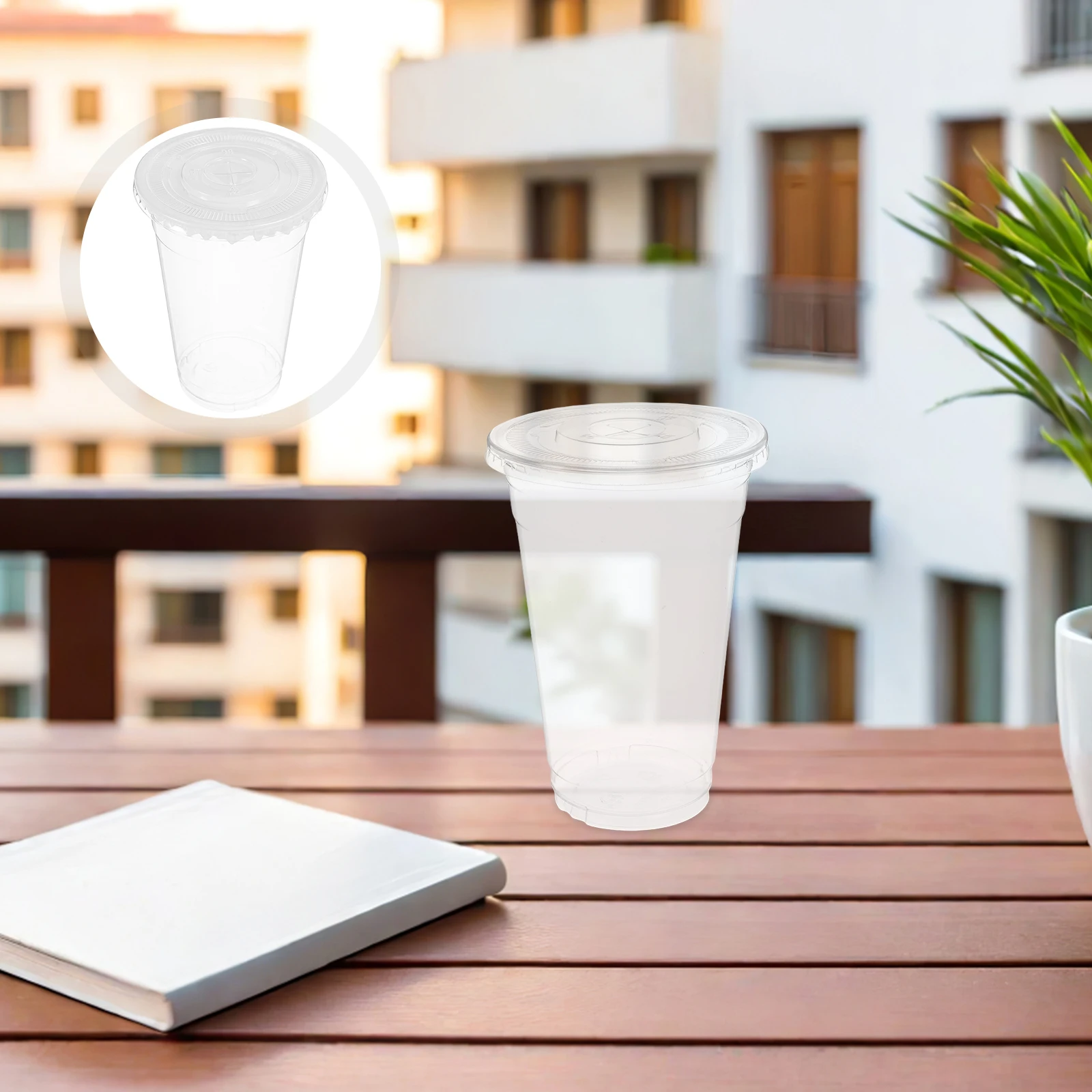 

100pcs Disposable Cold Drink Cups With Lids For Lemon Tea Smoothies Wide Mouth Transparent Plastic Cups Reusable Coffee Outdoor