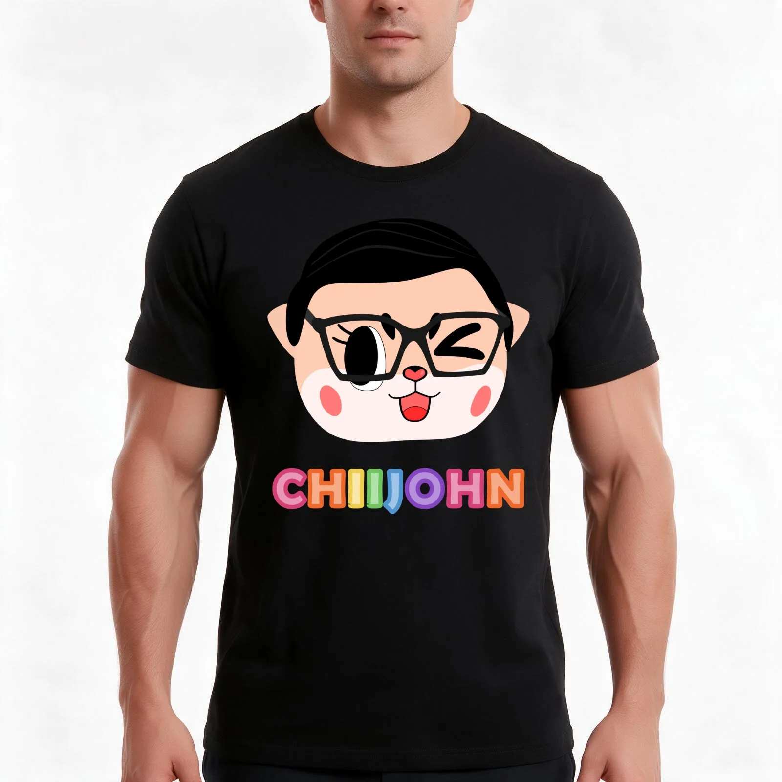 Chiijohn Winking Rainbow T-Shirt, Summer Casual Cotton Tee, Oversized Streetwear Tops, Vintage Graphic Print, Unisex Men Women