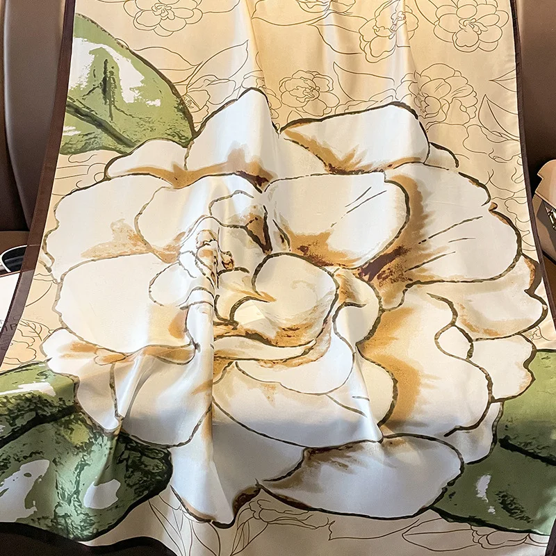 180*90cm Luxury Brand New Style Autumn Winter Popular Flower Headcloth Women Fashion Silk Print Scarf Ladies Beach Shawl foulard