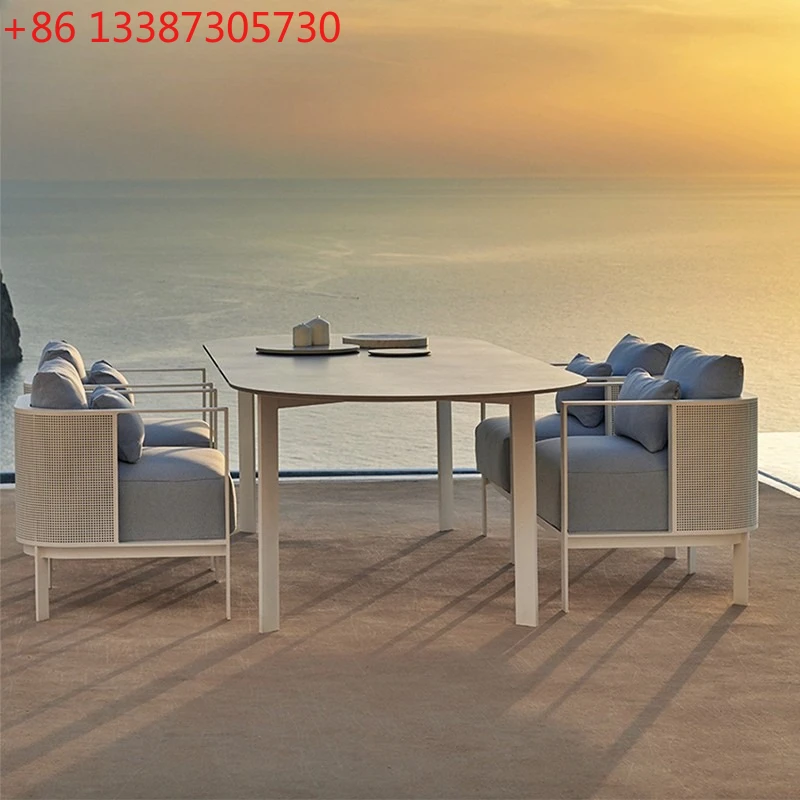 

Nordic outdoor stainless steel sofa coffee table combination sunscreen waterproof balcony furniture