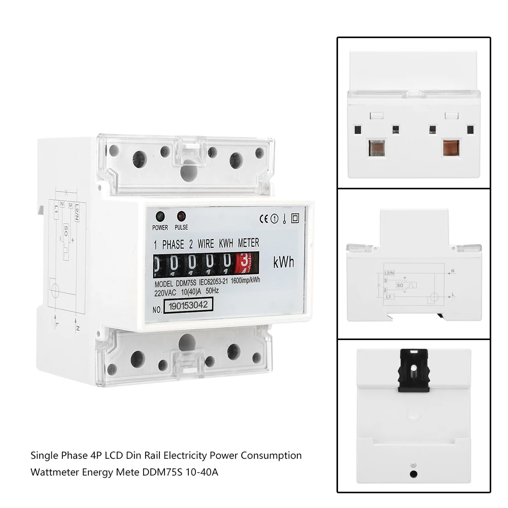 مرحلة واحدة 4P LED Din السكك الحديدية استهلاك الطاقة الكهرباء Wattmeter الطاقة Mete DDM75S 10 ‐ 40A Din-rail مقياس الطاقة كيلوواط ساعة متر #3