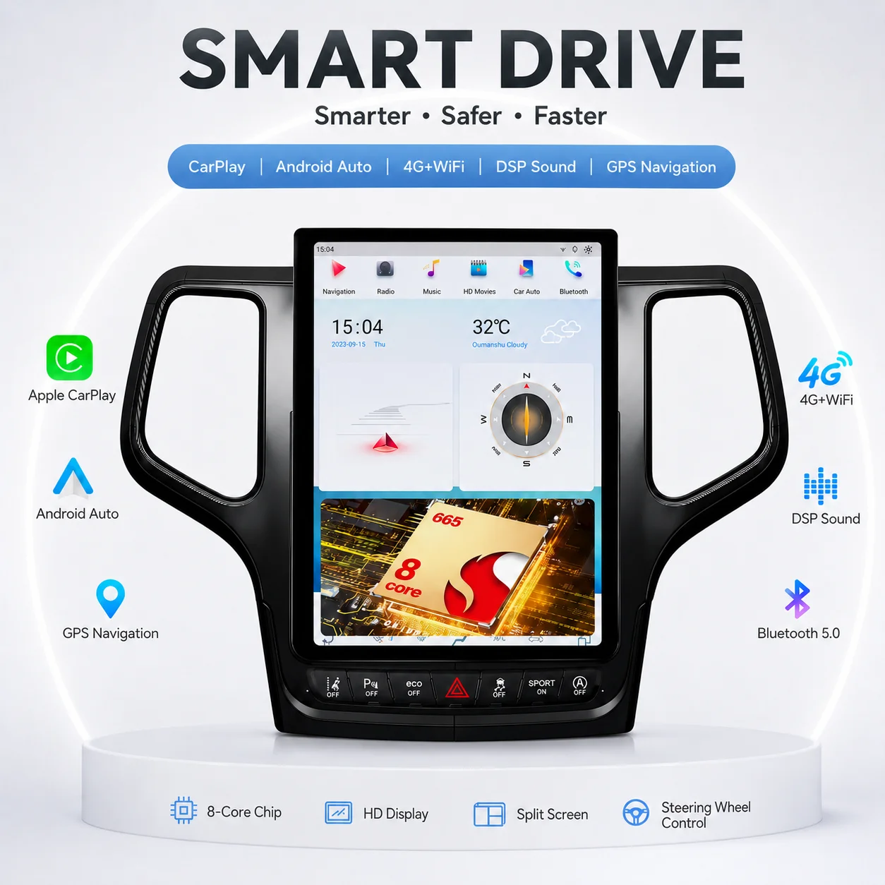 12.1 Inch Car Stereo Head Unit For Jeep Grand Cherokee 2014-2021 DSP Display Snapdragon665 Android Auto GPS Multimedia