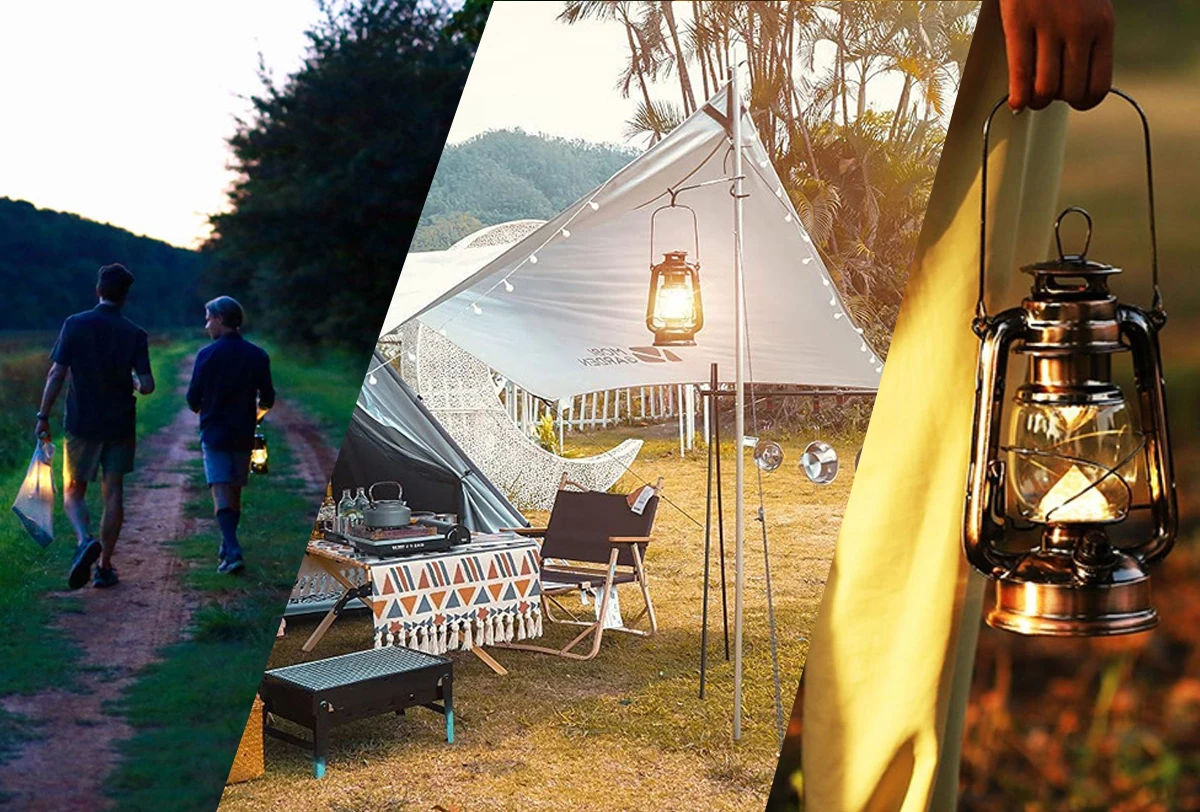 Luz LED de ambiente Retro para exteriores, lámpara colgante portátil recargable para tienda de campaña, linterna de Camping, lámpara de aceite para