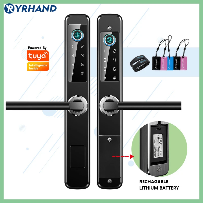 Waterproof Outdoor Easy to install Fingerprint TUYA WIFI APP RFID Card Code Keyless Smart Electronic Door Lock Aluminum/Sliding