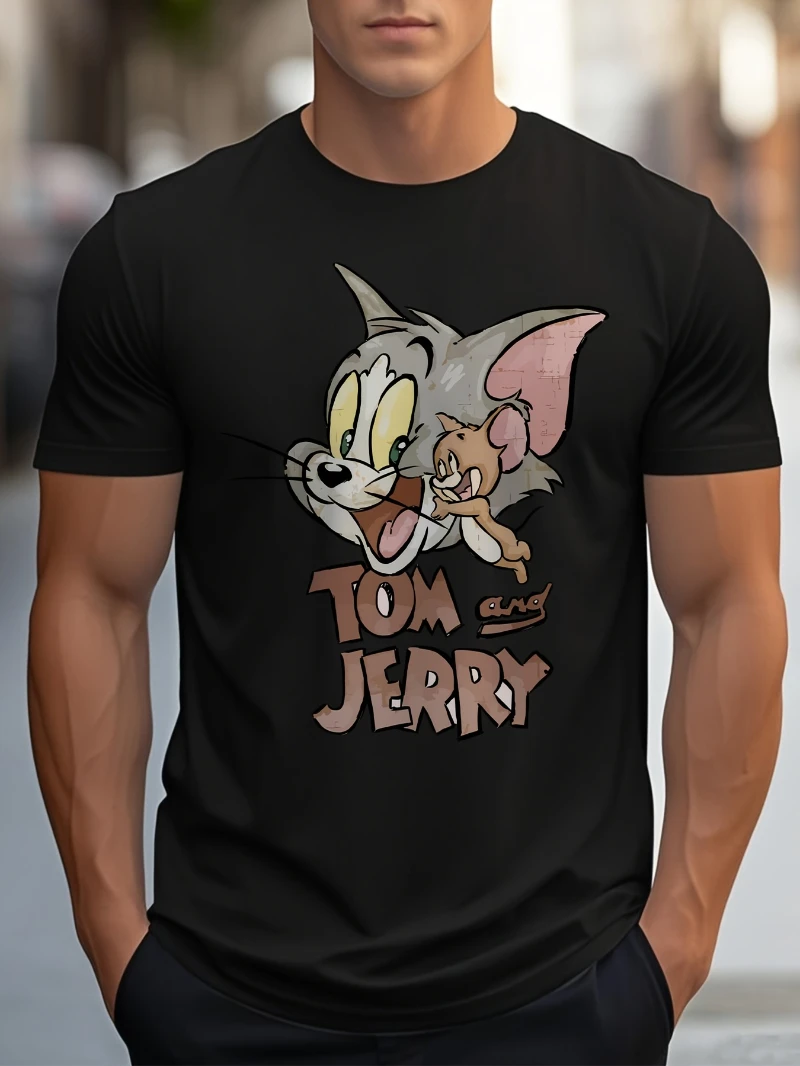 جديد 2025 الصيف توم وجيري رجل خمر الكرتون طباعة تي شيرت لينة تنفس الراقية الفاخرة لكل من الرجال والنساء #3