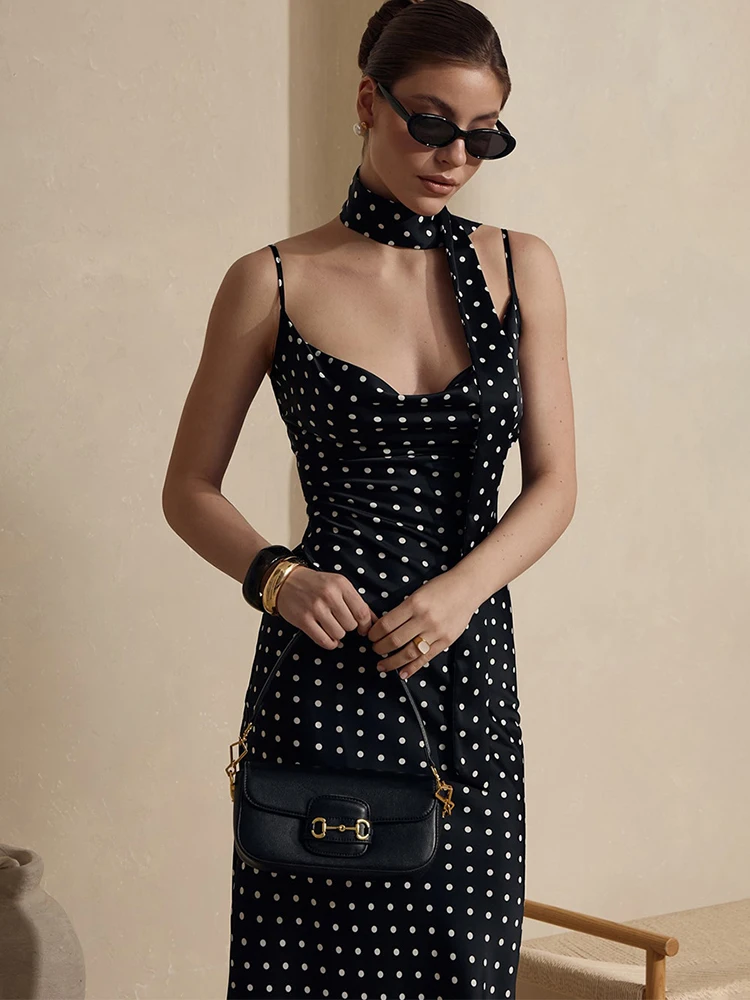 

Talenza 2026 Summer Sexy Spaghetti Straps Dress For Women Polka Dot Pennant Sleeveless Sling Dress Lady Casual Party Beach Dress
