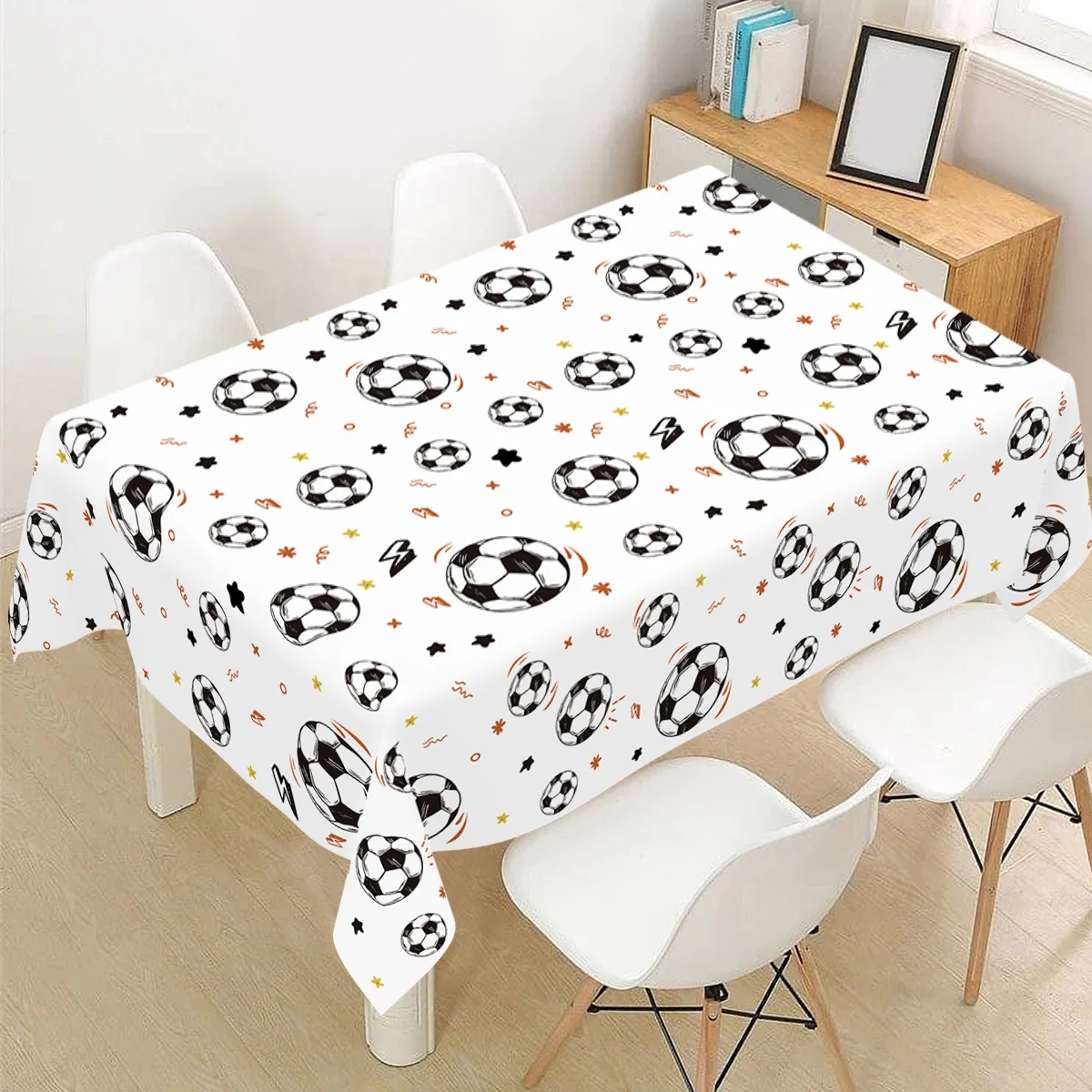 183x137cm Soccer Theme Disposable Tablecloth White Background Football Plastic Tablecover First Birthday Party Decorations - view 4