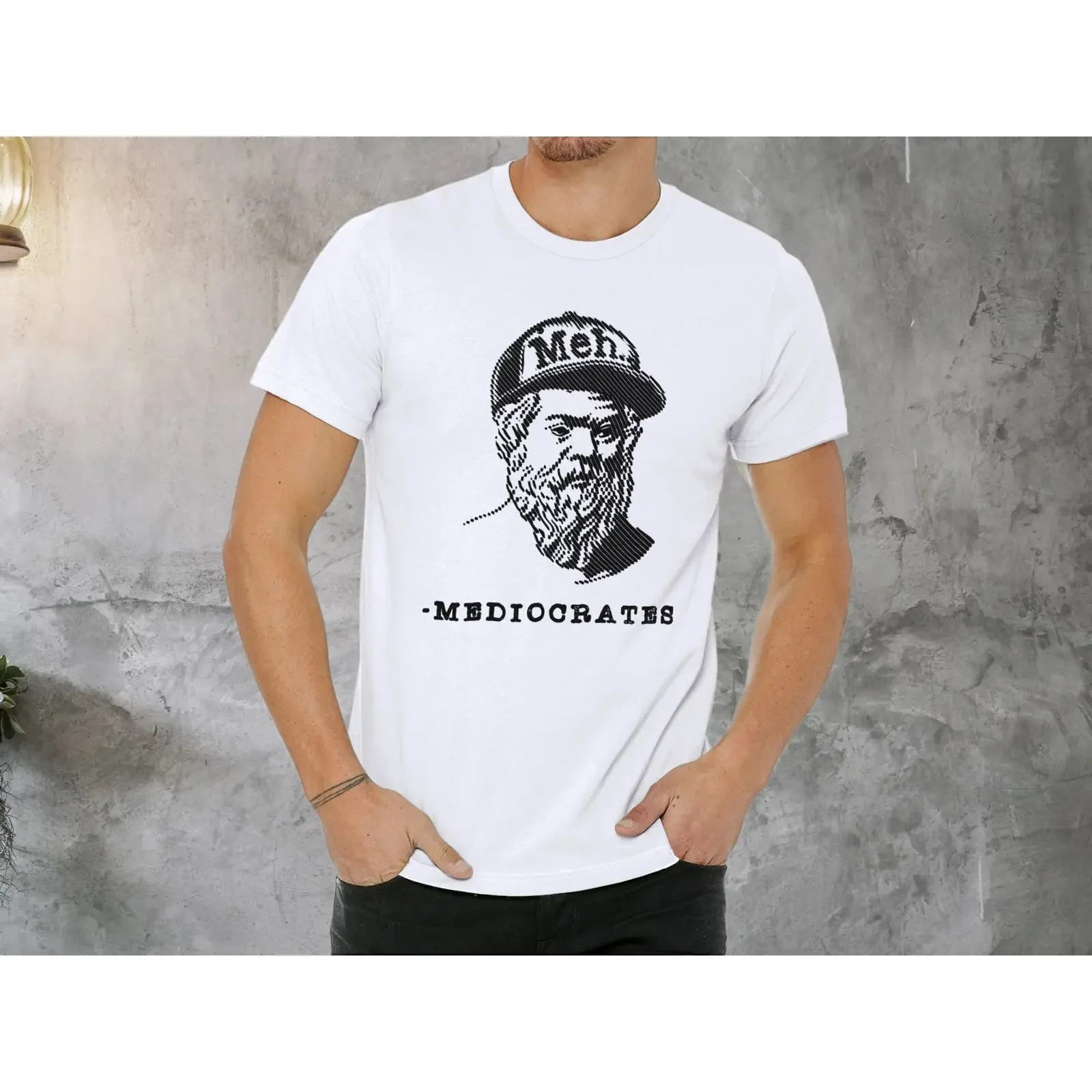 T-shirt drôle sur la philosophie du Mediocrates, sarcastique et démotivant, style vintage, lavé, doux, vêtements de créateur, mode, respirant