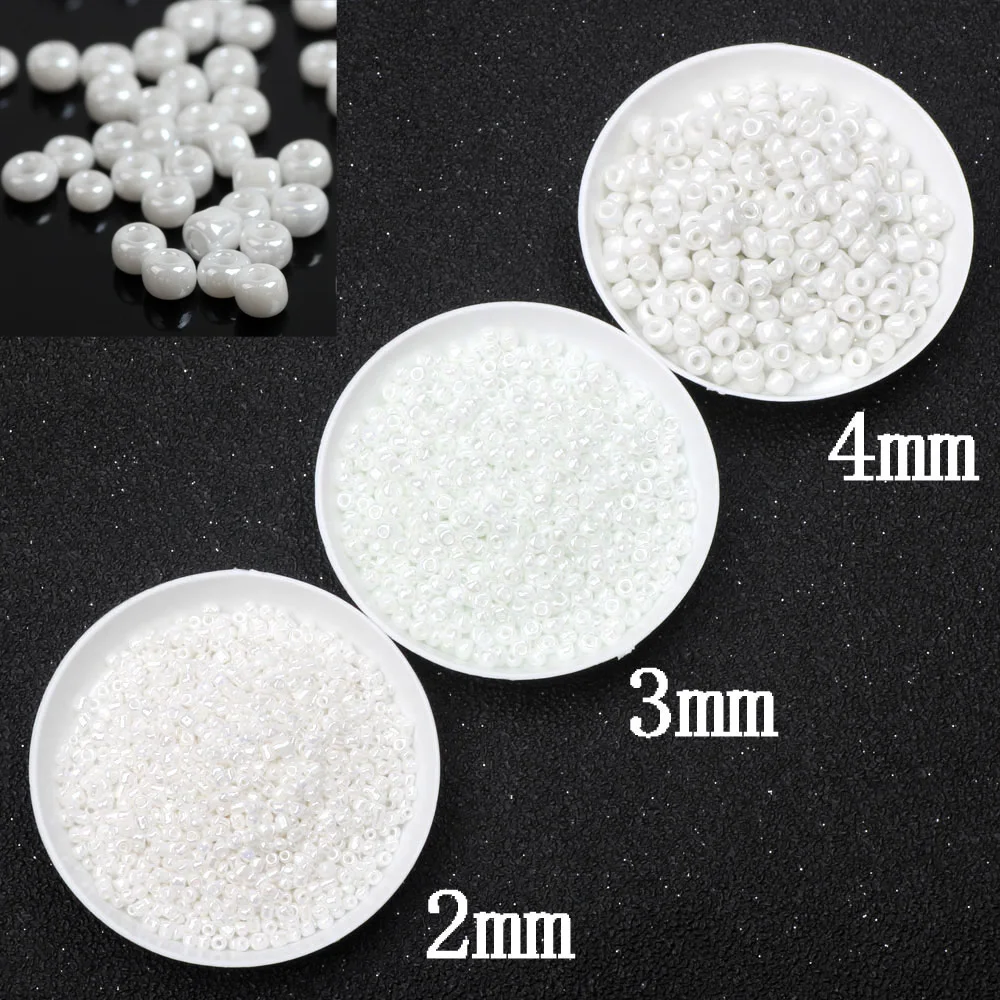 OlingArt 2MM/4MM Glass Seed Beads Opaque Colors Lustered White/Black 45g/lot Spaced Round Bead DIY Bracelet Jewelry Making