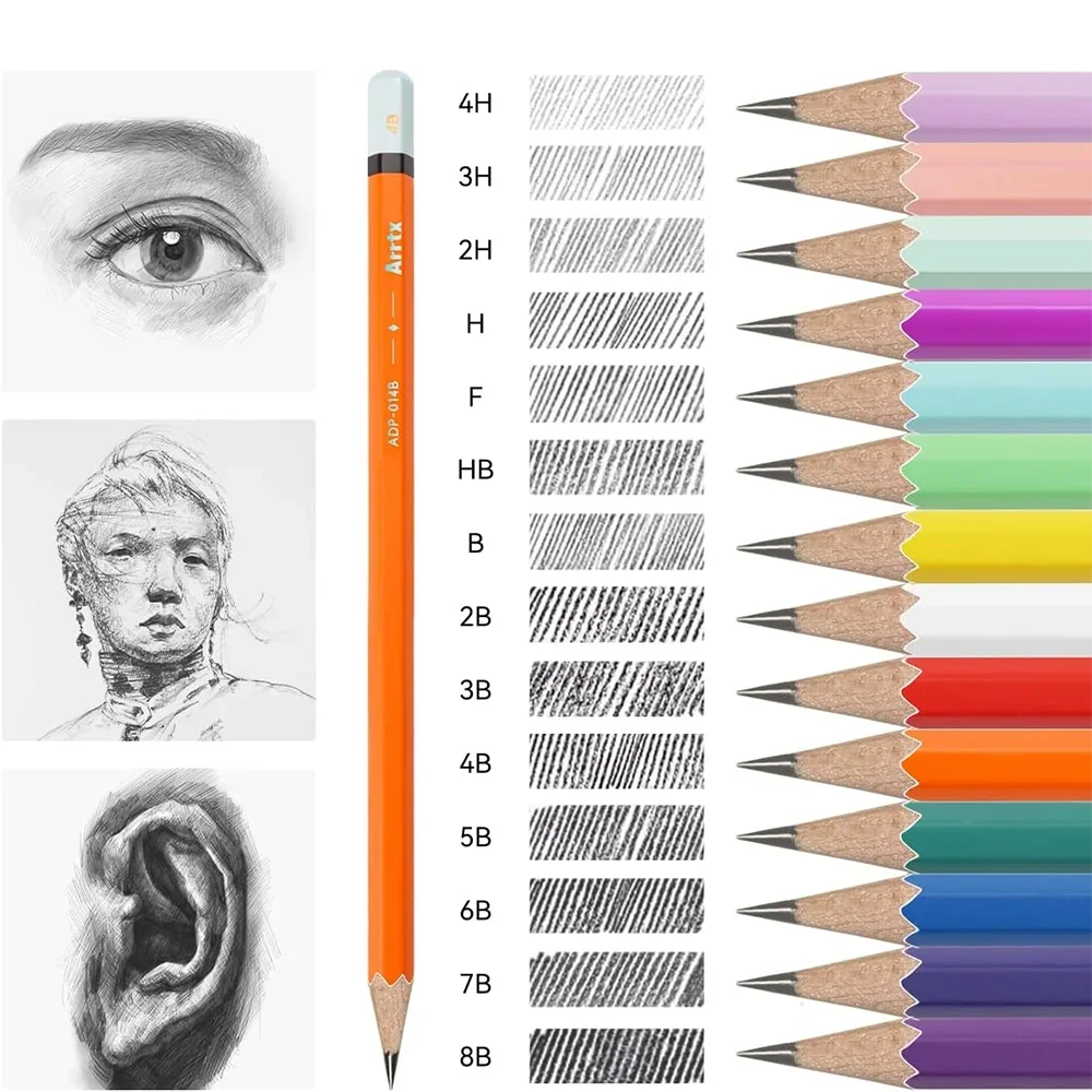 Arrtx Professional Drawing Sketch Pencils 14 Pack 4H-8B Art Sketching Pencils for Graphite Drawing Shading for Artists Beginners