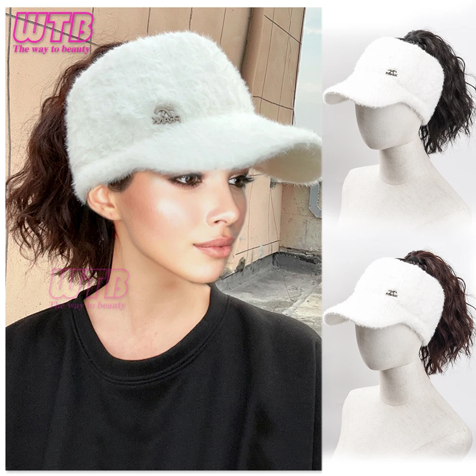 

WTB Synthetic Short Straight Ponytail Hat Wig Natural Fake Hair Extension Wig wiht Hat Adjustable Shade Baseball Cap Wig