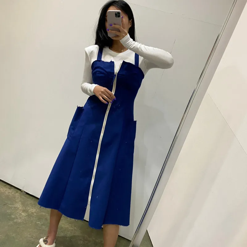 

Korean Sle Midi Maxi Svel Dr with Frayed Hem for Women Casual Streetwear Spring Autumn Winter School Travel Date