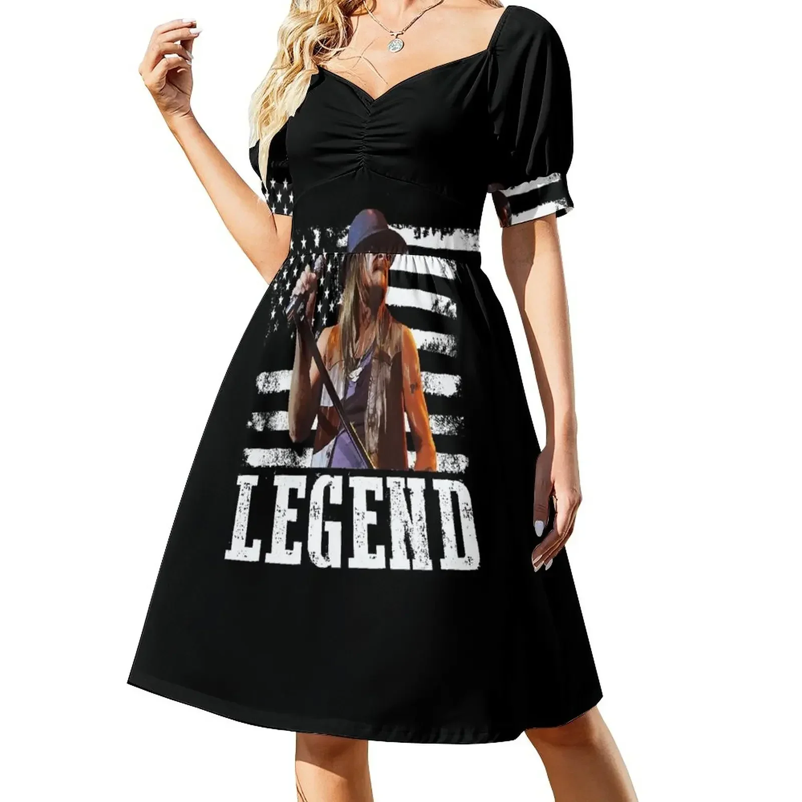 

Distressed American Flag Name Music Kid Rock Legend Sleeveless Dress long sleeve dress Women's dress