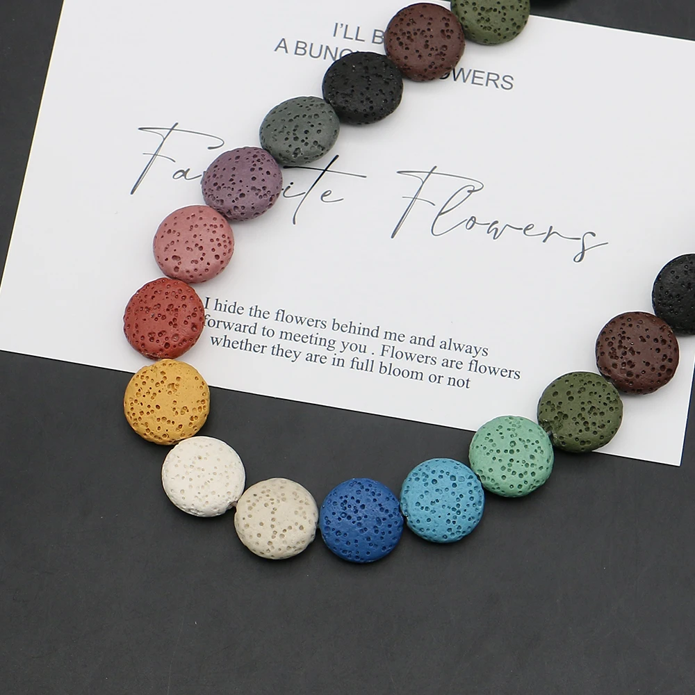 

Mix-color Disc Shape Natural Stone Beads Volcanic Rock Straight Holes Loose Bead Handmade Creative Necklace Jewelry Gift 12x12mm
