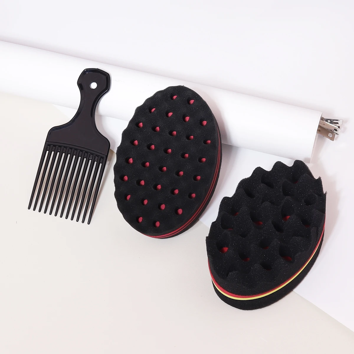 

2pcs/set of wide toothed brush combs insertion type comb and African style sponge brush Special for real hair wigs