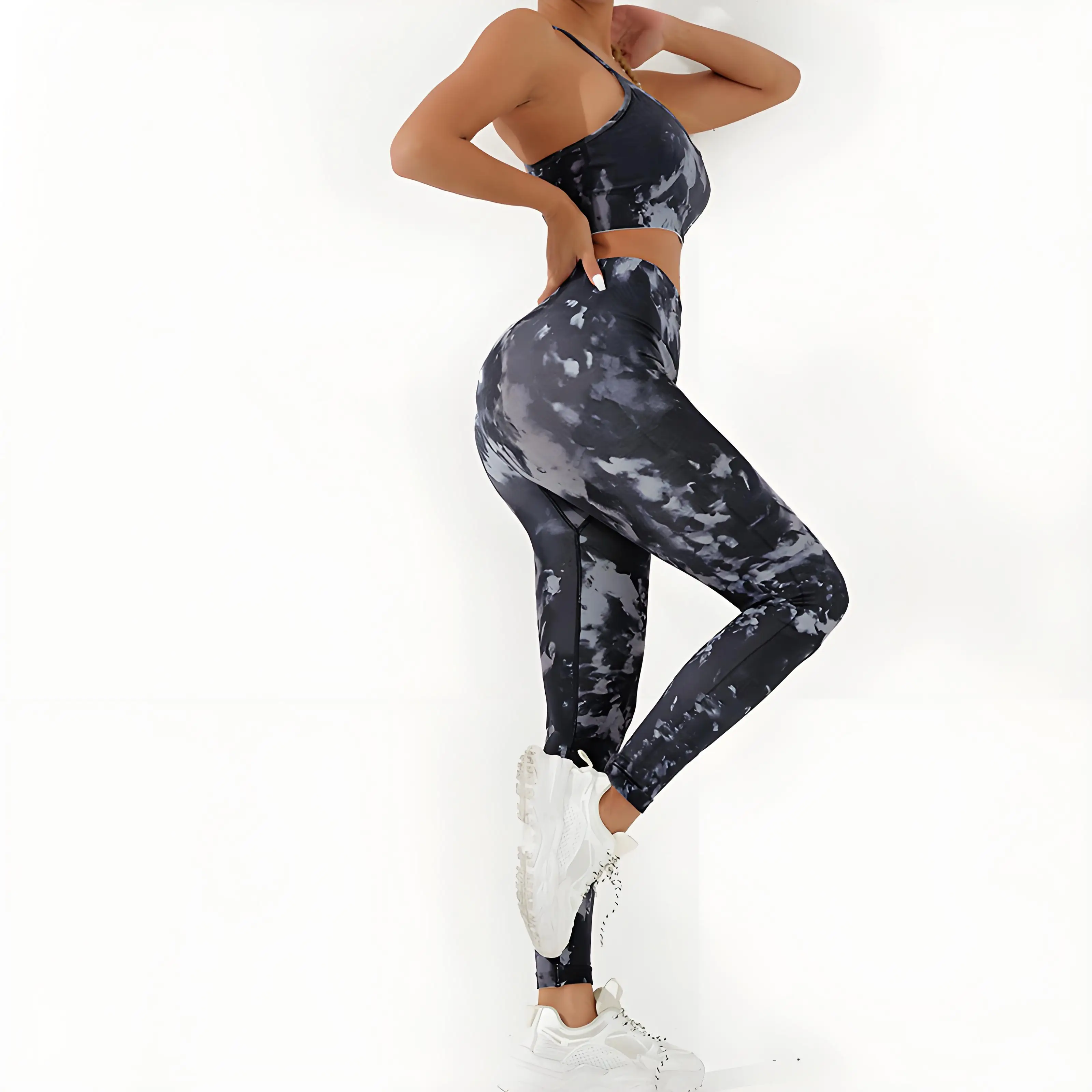 

Women Seamless Gym Clothes 2 Piece Set Tie Dye Camouflage Fitness Outfits Sports Top Bra High Waist Legging for Yoga Workout