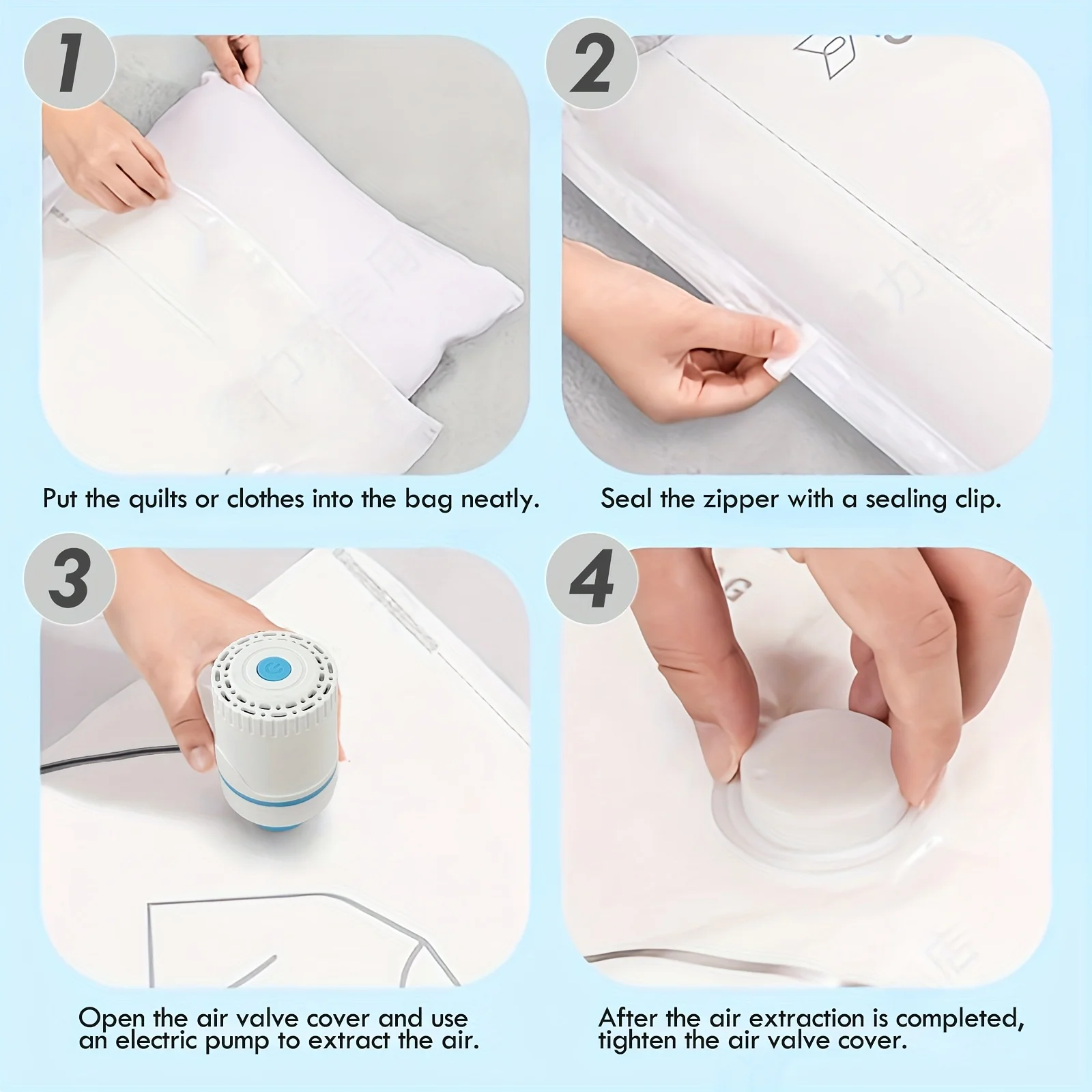 AC220V elektrische pomp voor vacuümopbergzakken, elektrische vacuümpomp voor tassen, past op de meeste vacuümzakken (opbergtas niet inbegrepen)