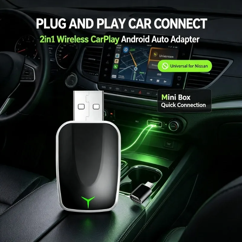 Mini 2in1 CarPlay Adapter In-Car Entertainment Wireless Plug Play Upgrade Box
